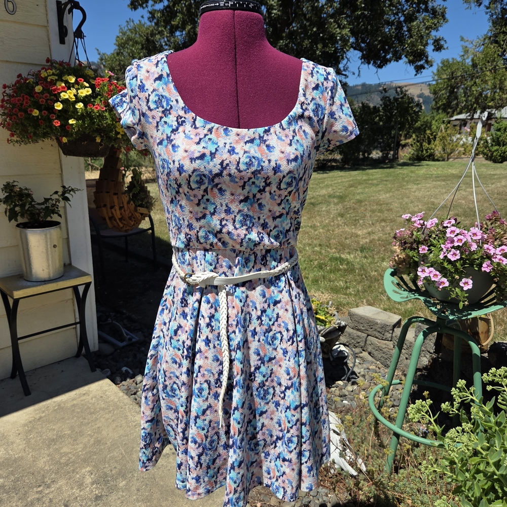 AUW  Blue and Pink Mini Belted Dress. Size S. GGCP